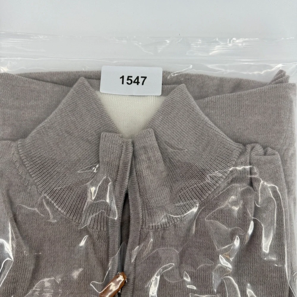 Collars & Co Mens Australian Merino Wool Quarter Zip Sweater Taupe XL NEW